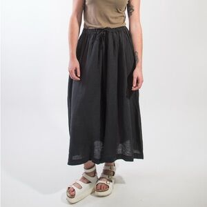Black Crane 100% Linen Wide Leg Palazzo Culotte Pants